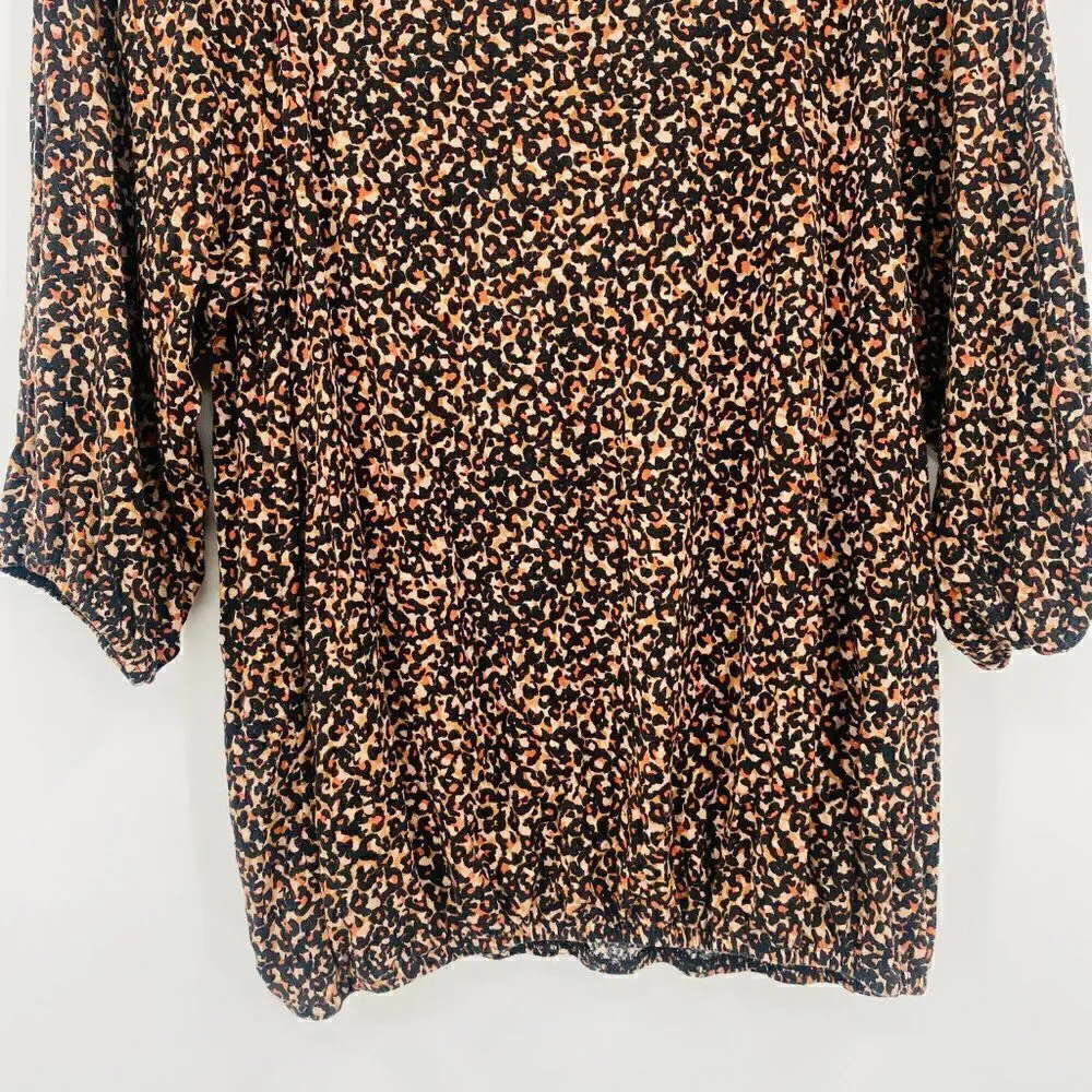 LOFT Size Small Tan & Black Cheetah Print 3/4 Sleeve Jersey Knit Blouse Top